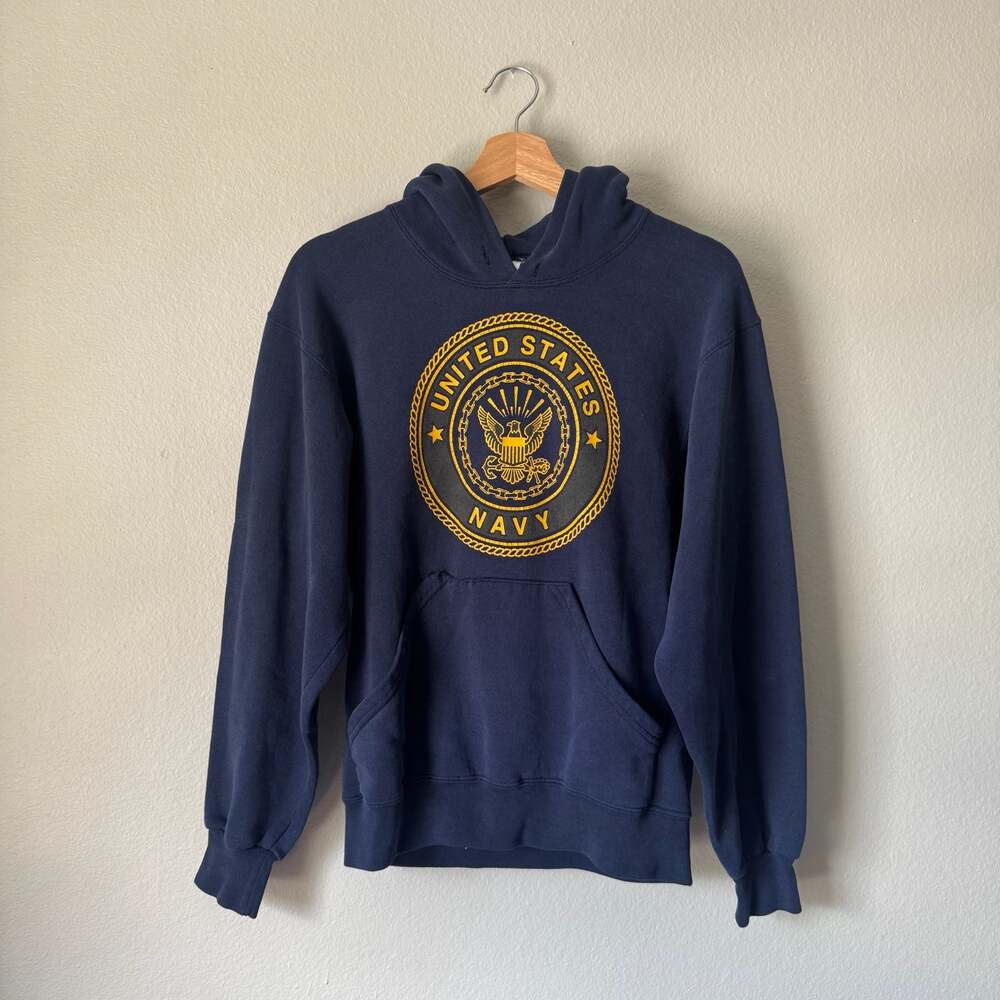 Vintage US Navy Hoodie Navy Blue Military Spellout Graphic Sweatshirt